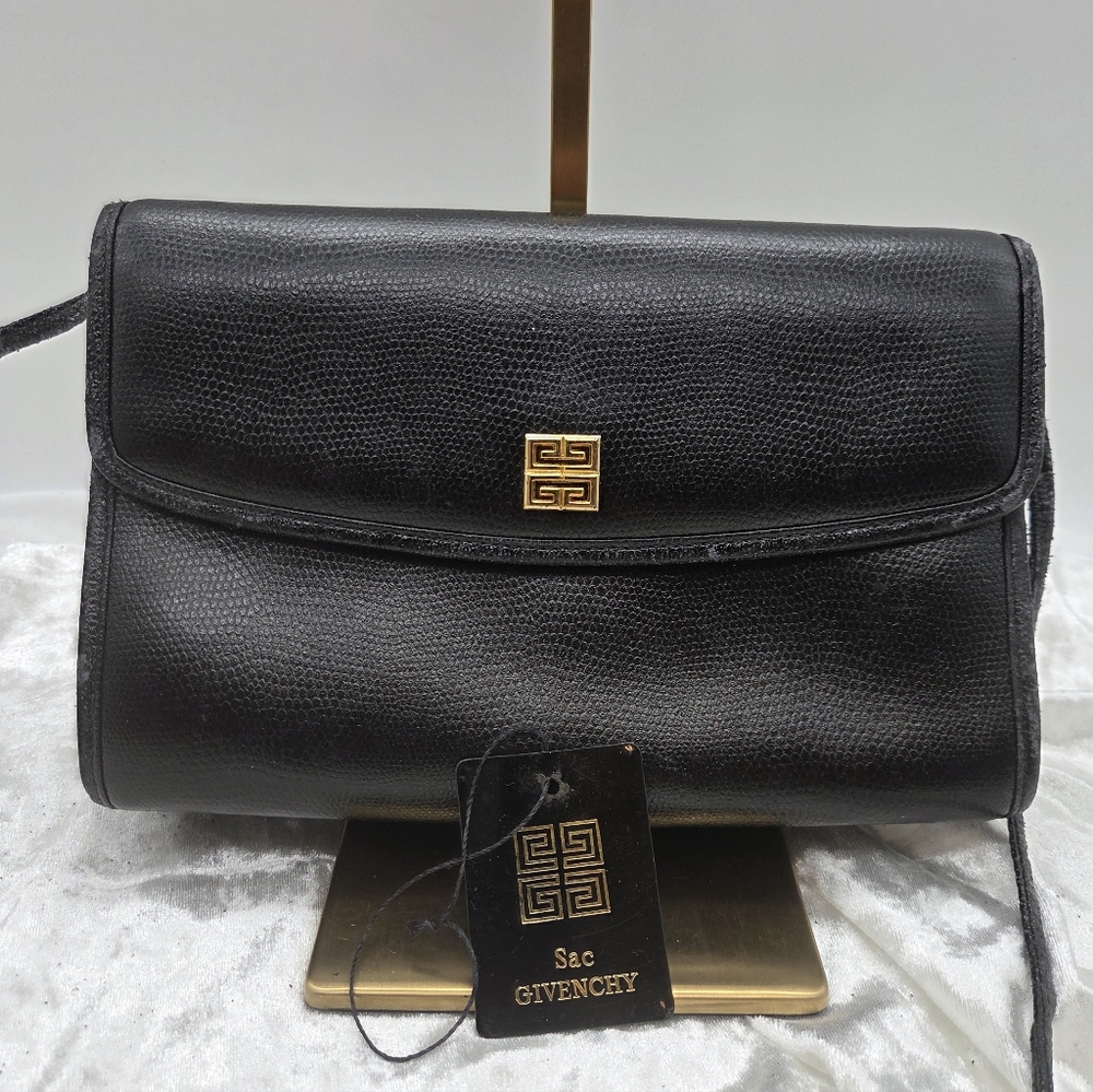 Givenchy Vintage Black Leather Evening Clutch Bag With Free Jewelry Bundle
